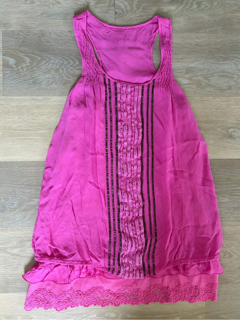 Hot Pink Y2K Boho Lace Trim Tank Dress Tunic S/M